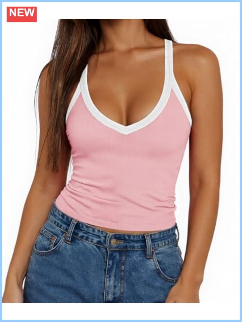 Womens V Neck Racerback Tank Top Ribbed Sleeveless Workout Gym Yoga Top